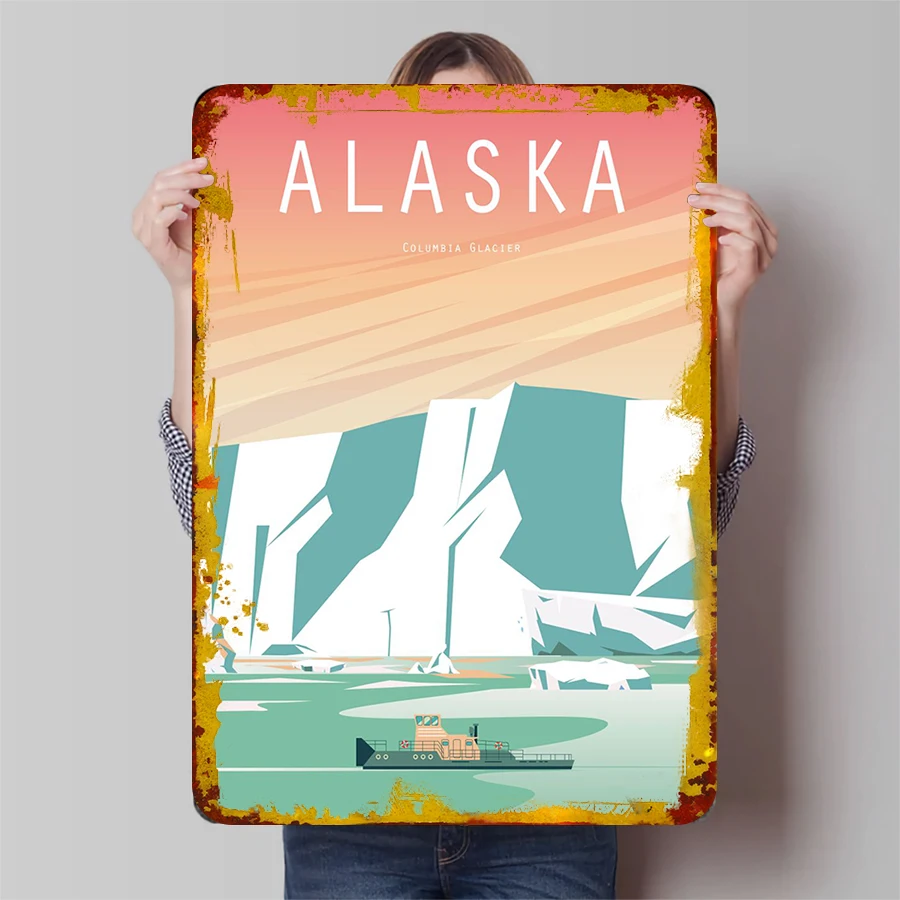 Alaska Columbia Glacier paysage métal mur Art impression Vintage voyage décor pour bureau à domicile