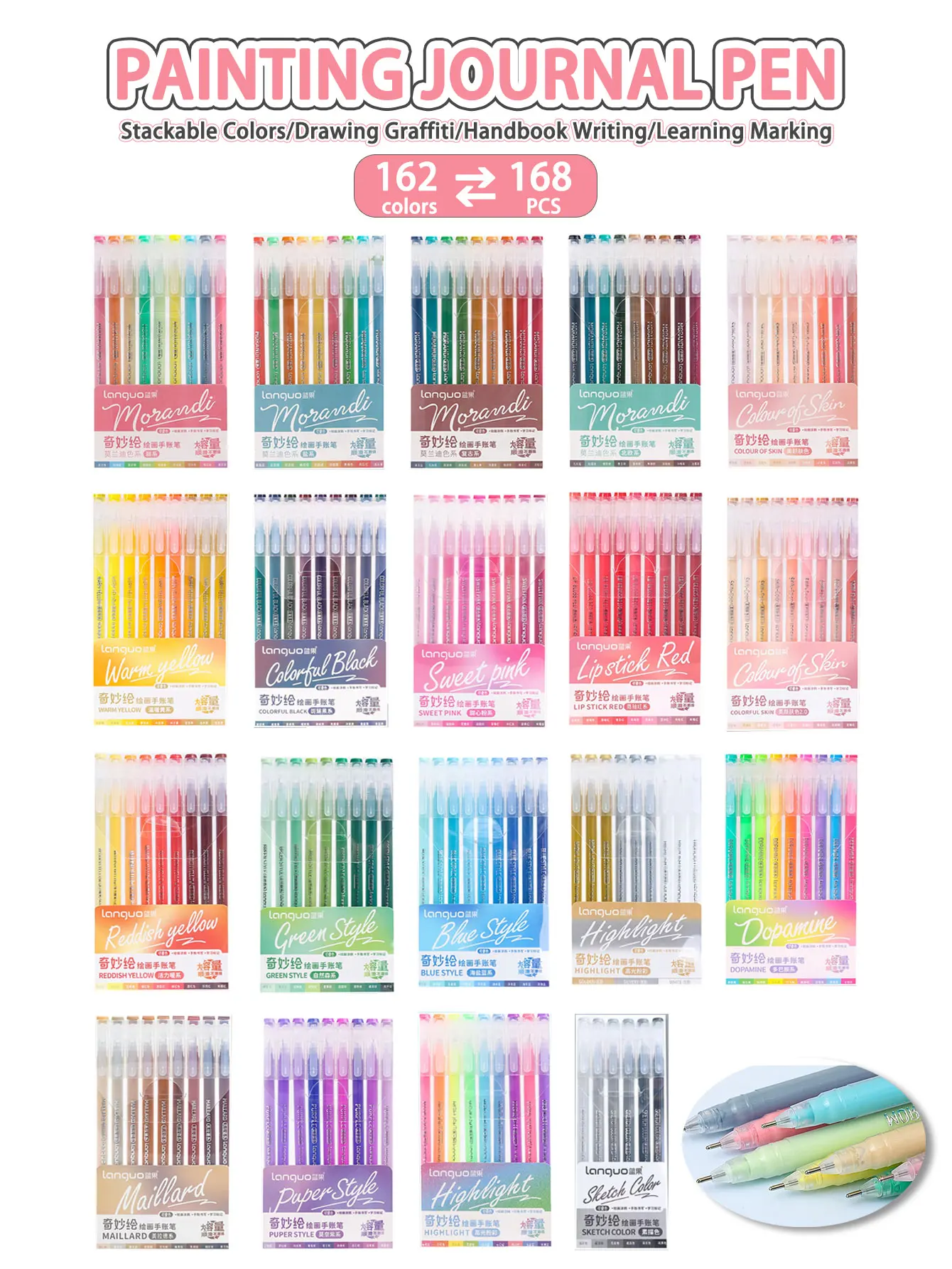 Languo 27-207 Kleuren Van Een Set Tekening Handboek Pennen Student DIY Graffiti Multi-color Gel Pen Schrijven marker Briefpapier