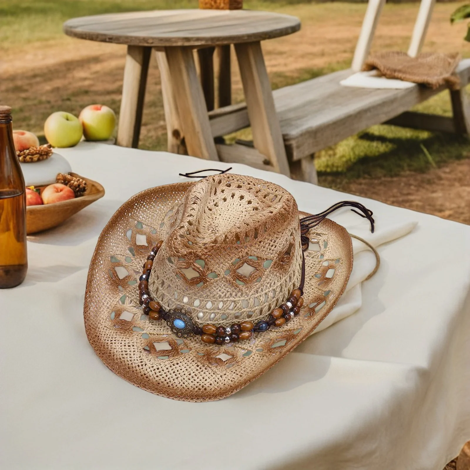 

Western Cowboy Straw Hat Wide Brim Unisex Sun Protection Hat for Outdoor Travel Beach Party Cosplay Stage Performance Accessory