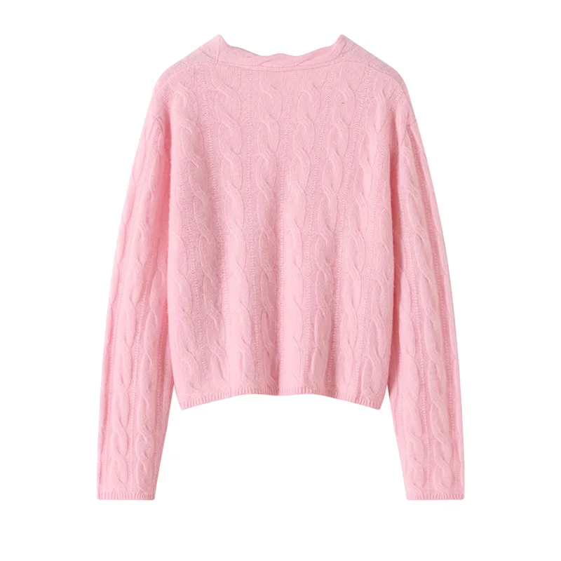 Autumn Winter One Size 7 Needle Pearl Button Women's Cardigan 100% Cashmere Sweater V-Neck Knitted Twist Coat Sweater Base Shirt