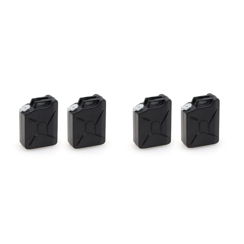 Mini tanque de combustible de simulación de 4 piezas, herramientas de decoración para coche teledirigido 1/8 1/10, Axial SCX10 Traxxas TRX4 RC4WD D90, negro