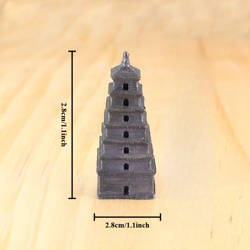 1Pc Brass Antique Big Wild Goose Pagoda Blackened Rockery Micro Landscape Decoration Qinglong Stone Ornament Desktop Home Decor
