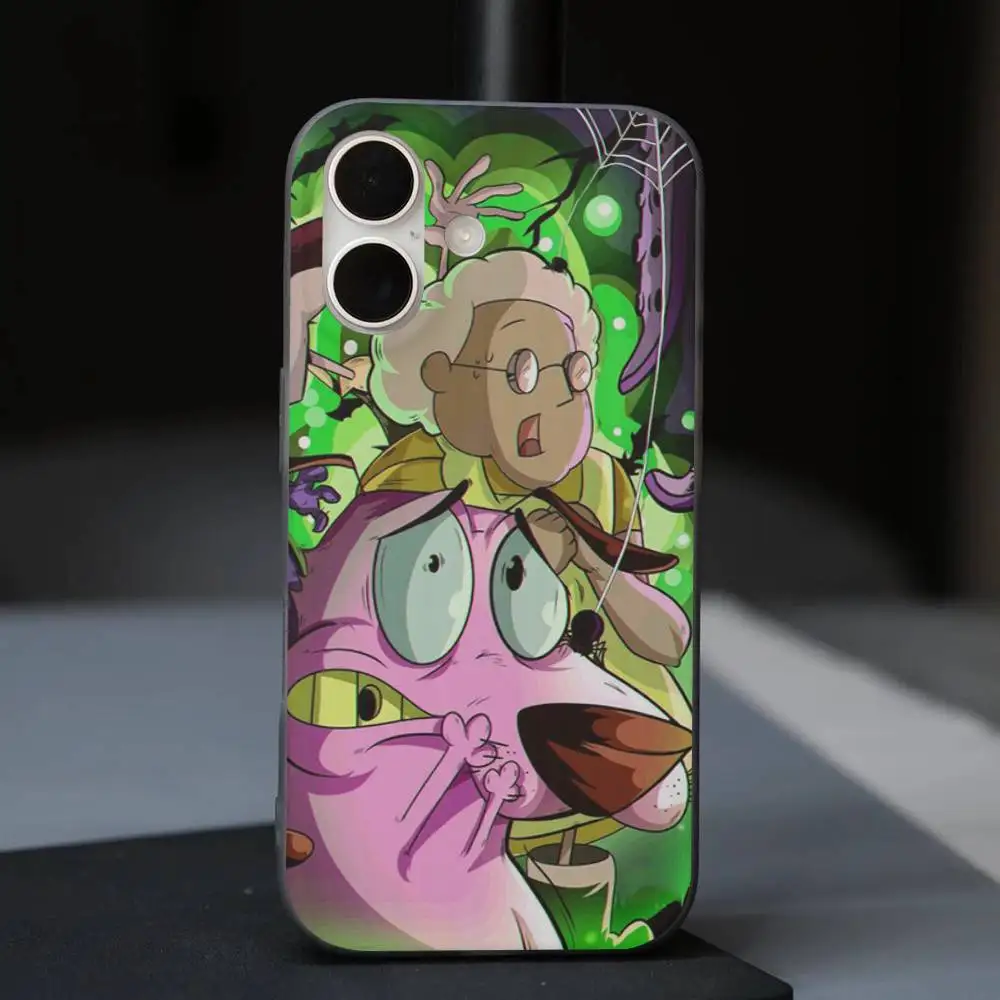 Casing HP Belakang Transparan Bergelombang Kartun C-Courage The C-Cowardly D-Dog Untuk iPhone 17 16 15 11 12 13 14 Pro Max Plus Pro