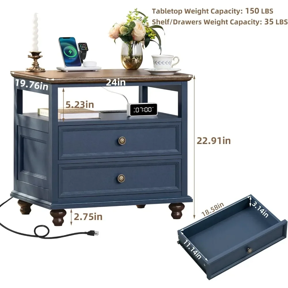 Farmhouse Nightstand with Charging Station, 24