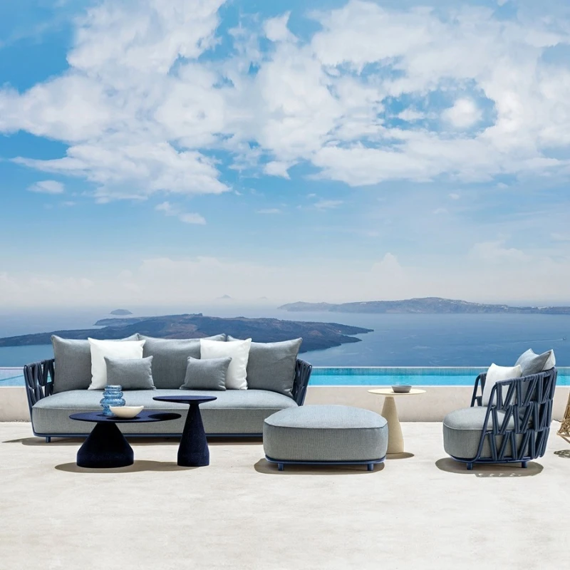 

Outdoor sofa courtyard rattan coffee table combination balcony open-air villa garden rattan chair waterproof and sunscreen