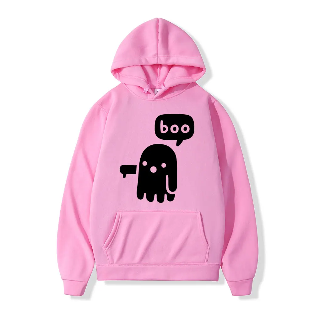 Hoodie cetak hantu Boo lucu Hoodie Pria Wanita Hoodie bulu berkualitas tinggi mode kasual Hoodie bertudung berukuran besar pakaian jalanan