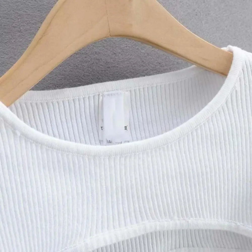 

Slim Knit Long Sleeve Crop Top Thin Harajuku O-neck Knitted T-shirt Short Blouse Solid Color Y2k Aesthetic Clothes Spring Autumn
