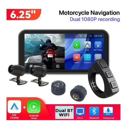 6,25 pulgadas portátil motocicleta IP67 impermeable inalámbrico para Apple CarPlay Android Auto Mote pantalla inteligente navegación GPS Dual BT