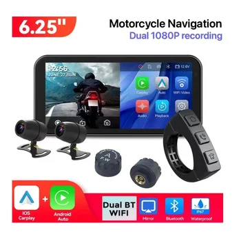 6.25 Inch Portable Motorcycle IP67 Waterproof Wireless for Apple CarPlay Android Auto Mote Smart Display GPS Navigation Dual BT