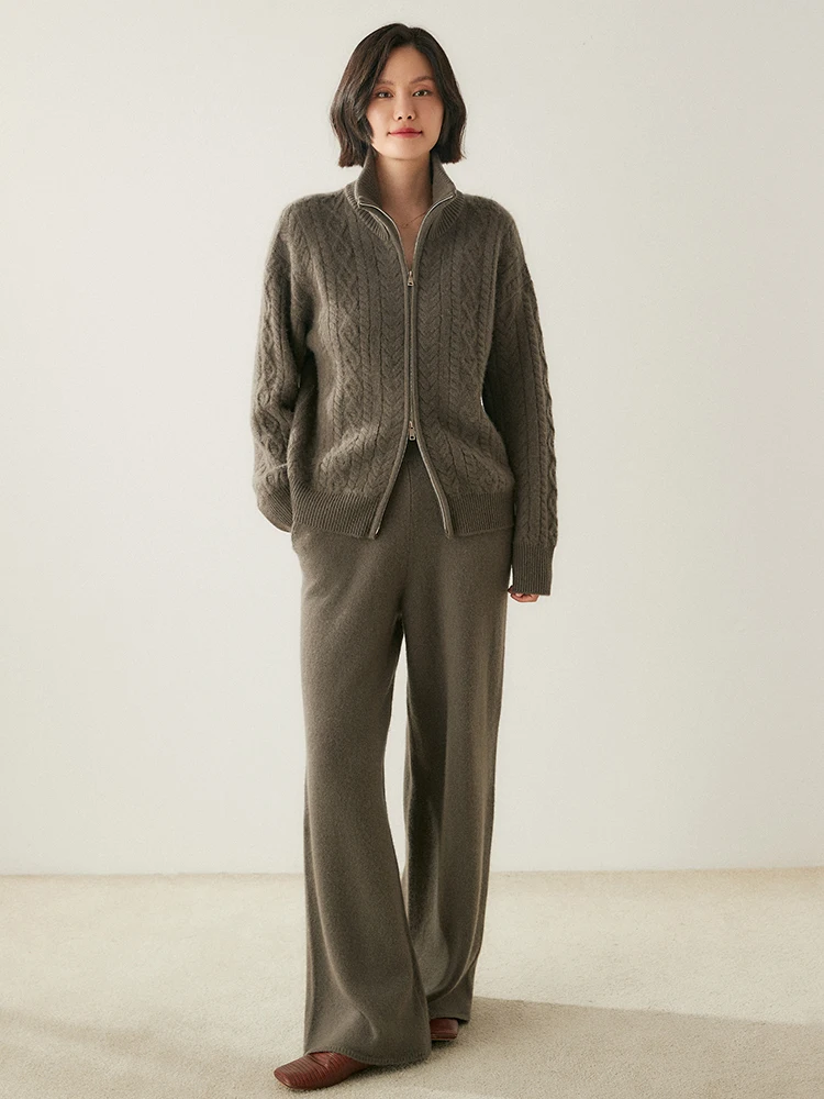 

TLOML Women's 100% Cashmere Sweater Thick Turtleneck Two-way Zipper Cardigan Autumn Winter Soft Warm Cashmere Knitted Comfy Coat