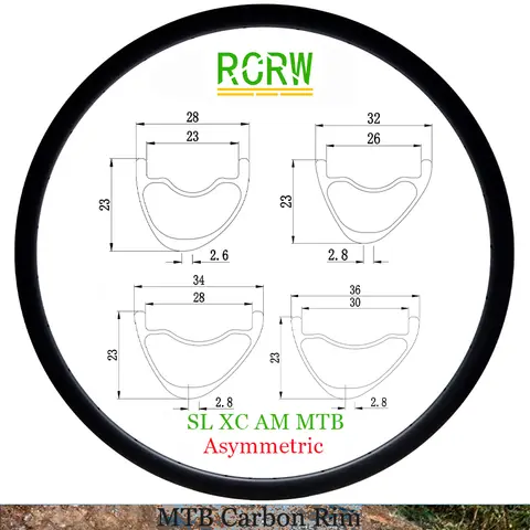 29er SL XC AM 28 32 34 36x23mm MTB 28 32 32 34 36mm 와이드 카본 림 23mm 딥 비대칭 튜브리스 UD 3K 12K 능직 24 28 32 홀