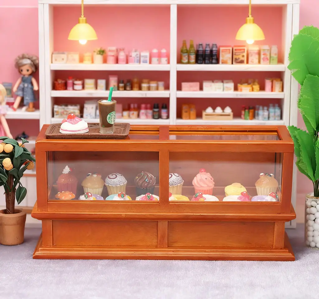

New Arrival 1:12 Dollhouse Brown Display Cabinet - Mini Store Showcase For Micro Scene Decor & Small Merchandise Display Gift