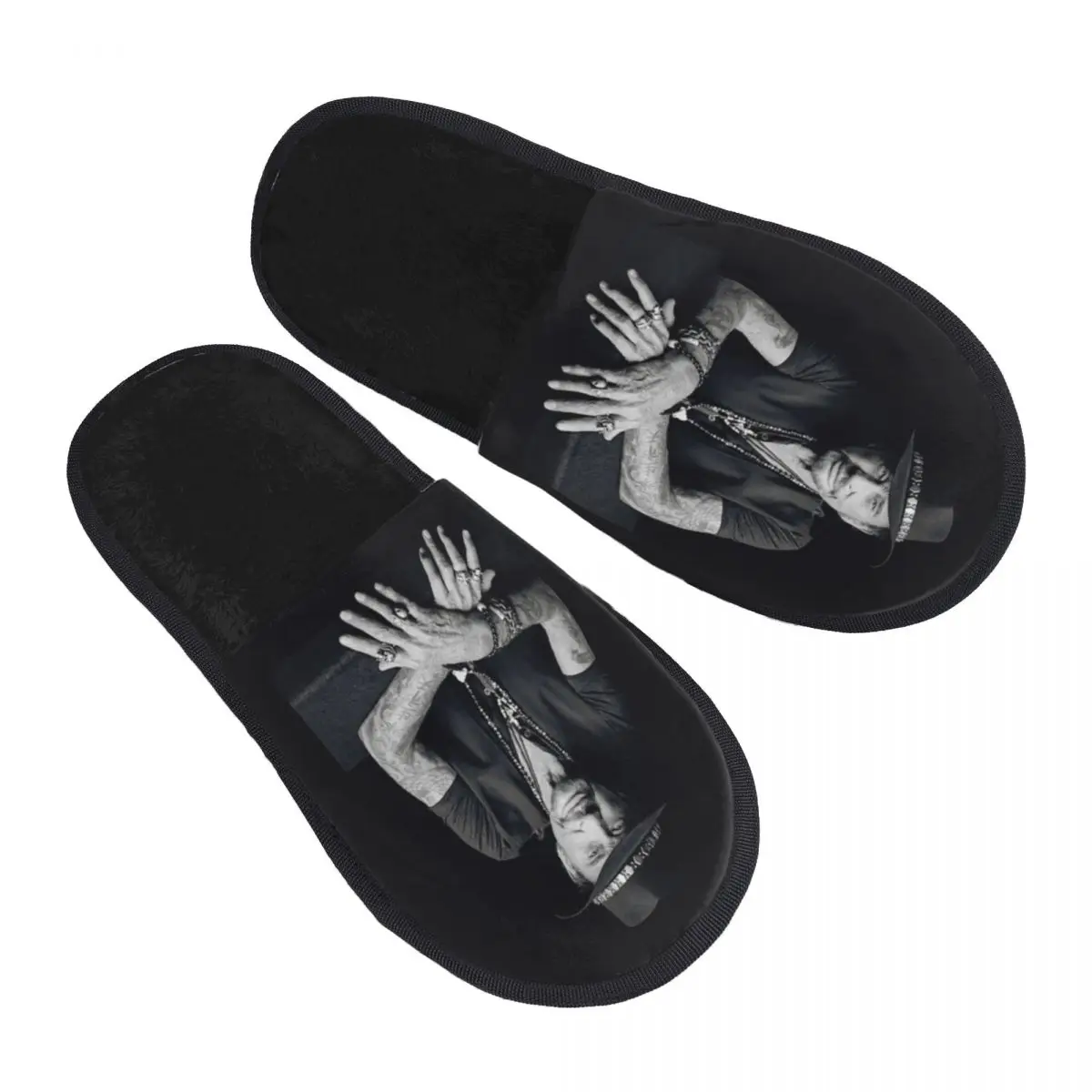 Custom Music Singer Johnny Hallyday Soft Memory Foam House Slippers Women French Rock Comfy Warm Anti-Skid Slipper