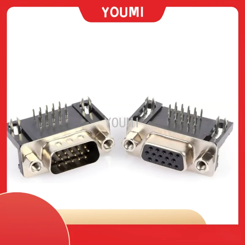 5PCS VGA Socket DB15 90-Degree Curved Needle Soldering Block HDR15 DR15 Male/Female Head 3 Rows 15Pins Connector