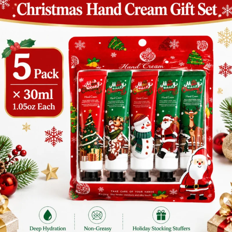 5 Pack Portable Christmas Scented Hand Cream Set Vitamin E Moisturize Nourish Repair Dry Cracked Hands Winter Holiday Party Gift