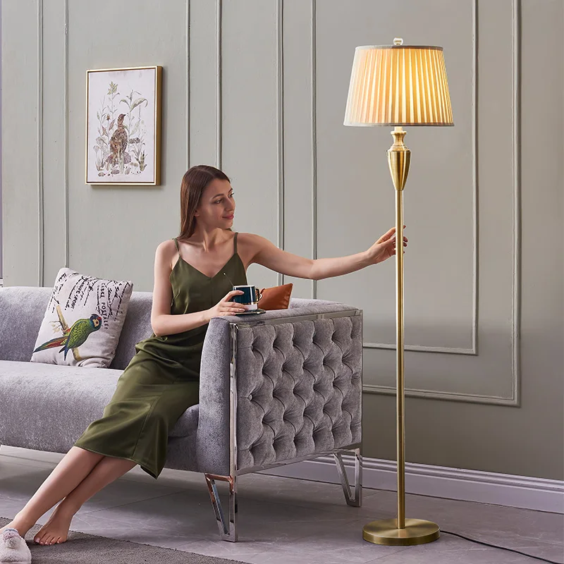

American retro copper floor lamp bedroom living room sofa next to simple modern light luxury
