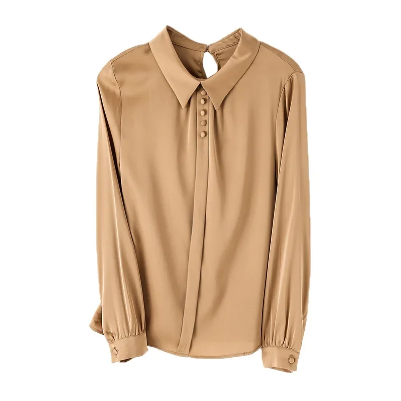 

Solid Color New Design Spring Fall Women Korean Style Tops Real Silk Shirts Peter Pan Collar elegant Blouses and Shirts