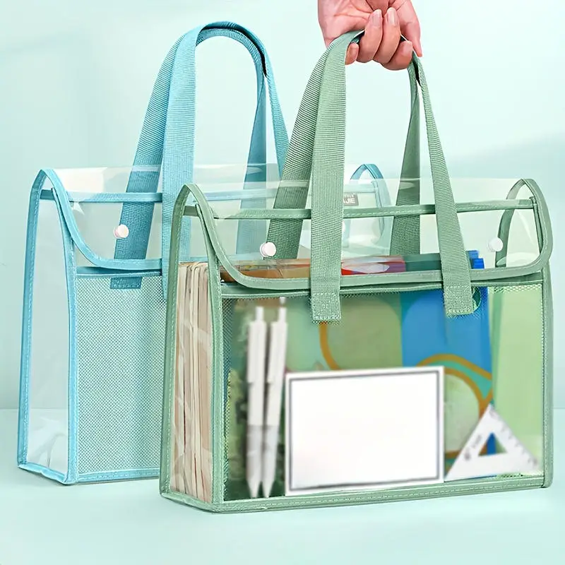 

1/4Pc ﻿Large Capacity PVC File Bag Transparent Waterproof Handheld Folder A4 Portable Expandable Hand-held File Bag Multipurpose