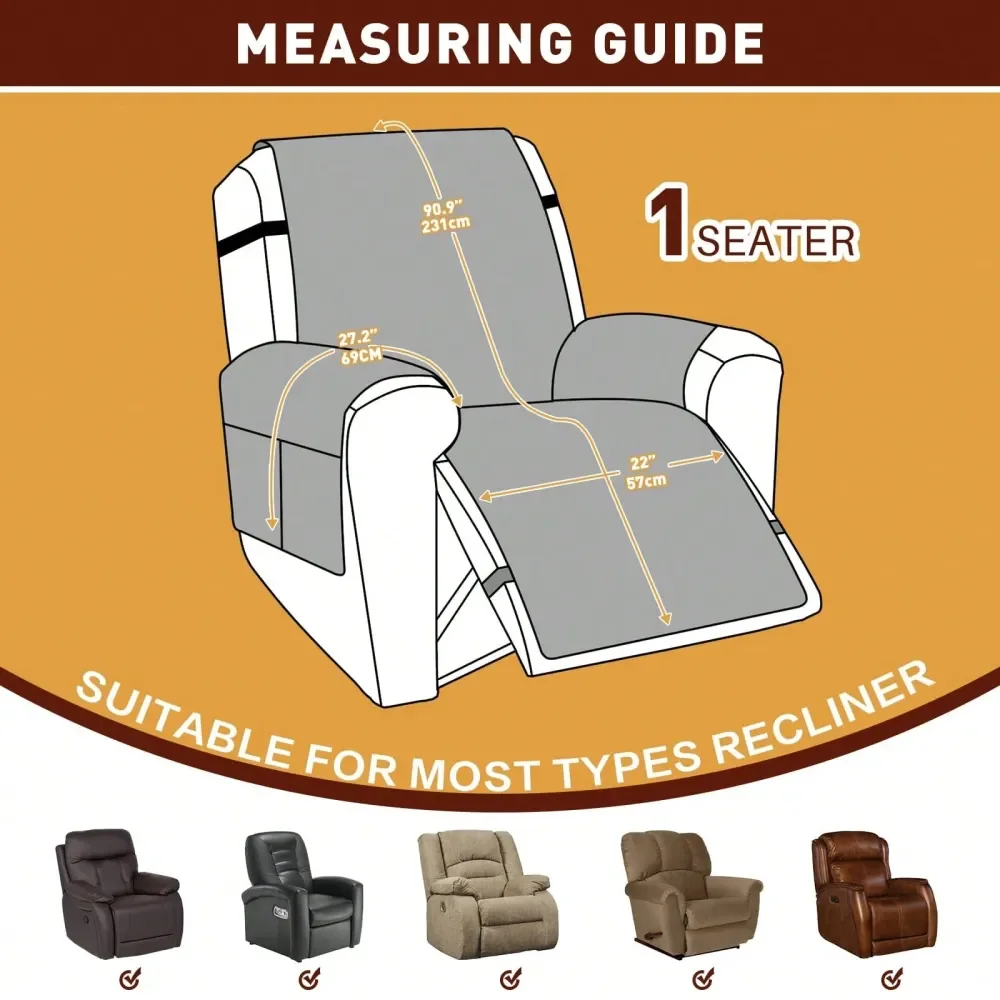 Waterproof Recliner Chair Cover, Non Slip Covers For Recliner Chair With Pocket, Washable Dog Recliner Couch Cover With Elastic