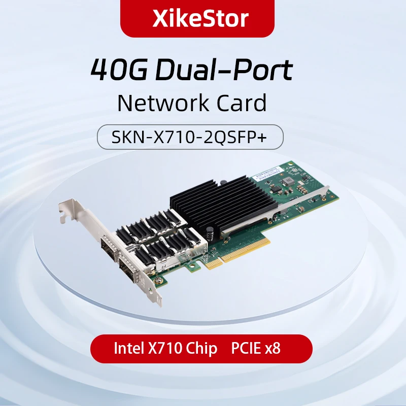 

Адаптер для внутренней сети XikeStor PCIE-V3.0 Dual 40G QSPF + Fiber с чипом Intel XL710-QDA2 для ПК Sever с поддержкой Win/Linux