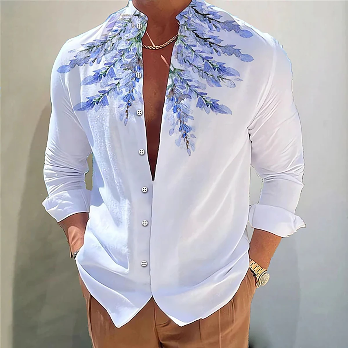 2025 Camicia da uomo Camicia a fiori Stampa 3D Casual Quotidiano Musulmano Abbigliamento da uomo Colletto Camicia a maniche lunghe Alla moda Confortevole