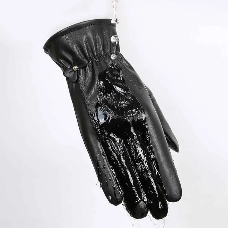 قفازات الشتاء للنساء قفازات جلدية حقيقية في الهواء الطلق ركوب الدراجات جلد الغنم الحقيقي الأسود الدفء القيادة قفازات الدراجات النارية #5