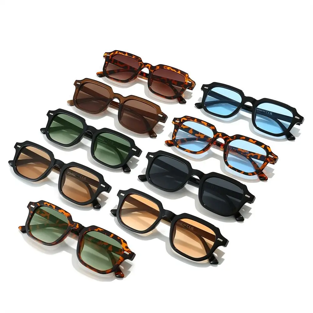 Striped Temples Round Rivet Sunglasses Retro Vintage Polygonal Frame Sun Glasses UV 400 Protection Leopard Grey Eyewear