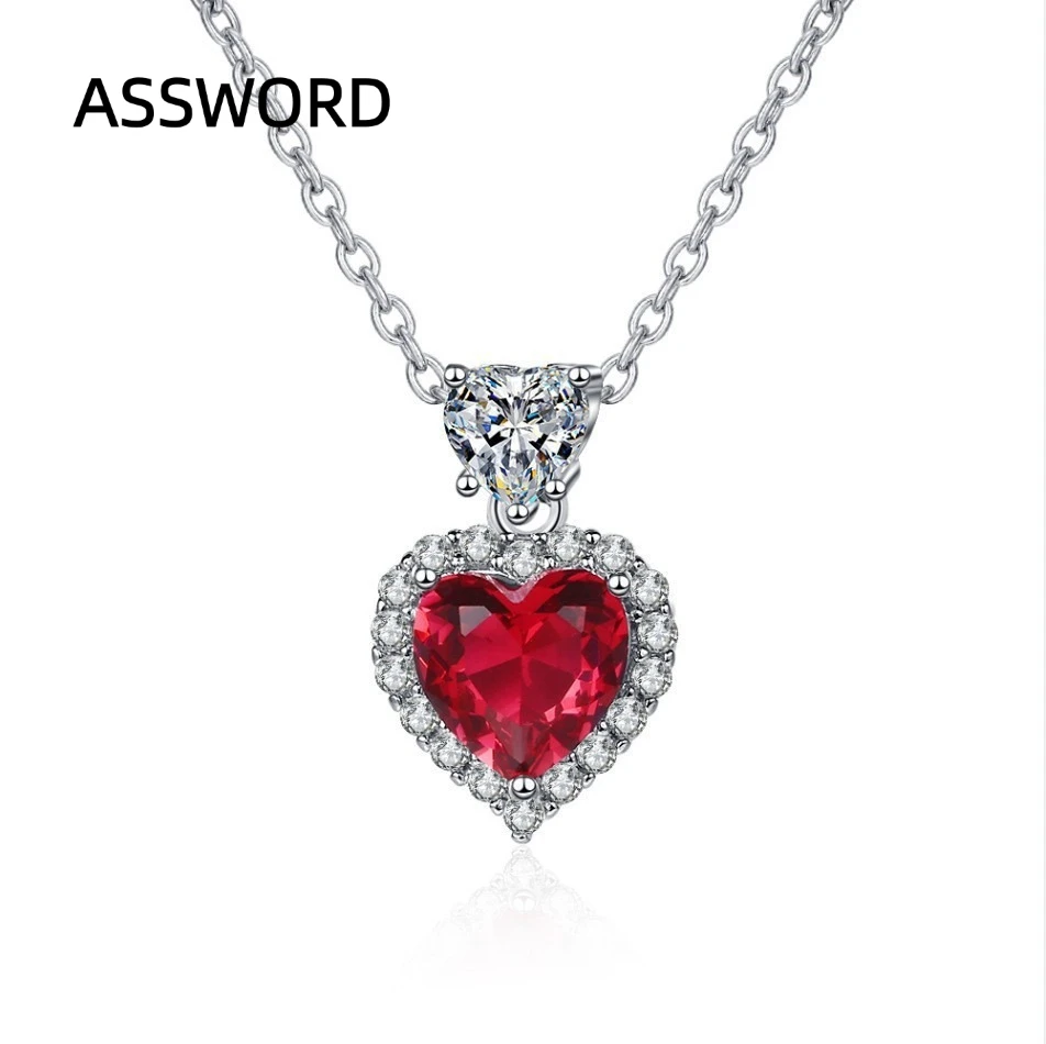 925 Sterling Silver Double Heart Ruby‑Red CZ Pendant Necklace for Women Halo Cubic Zirconia Rope Chain Valentine Jewelry Gift