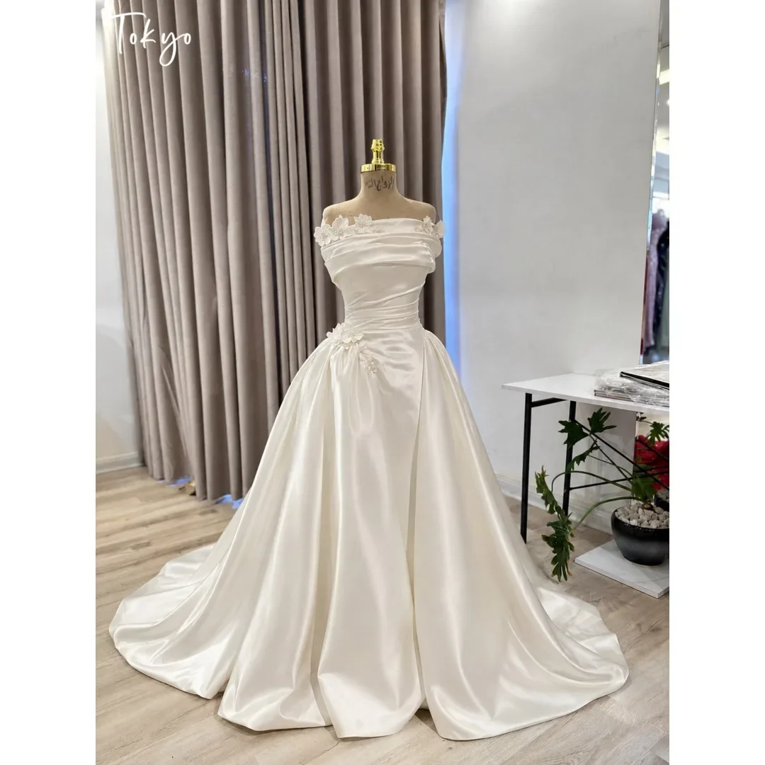 Tokyo Custom Strapless Lace Wedding Dress Ruffled Overlay Mermaid Bridal Gown Sweep Train Formal Evening Wedding Attire