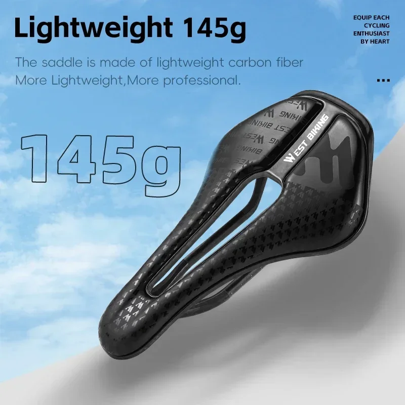 WEST BIKING ultralight T700 Carbon Bicycle Saddle For Racing Bike Memory Foam Short Nose Hollow Lightweight Road Bike Seat