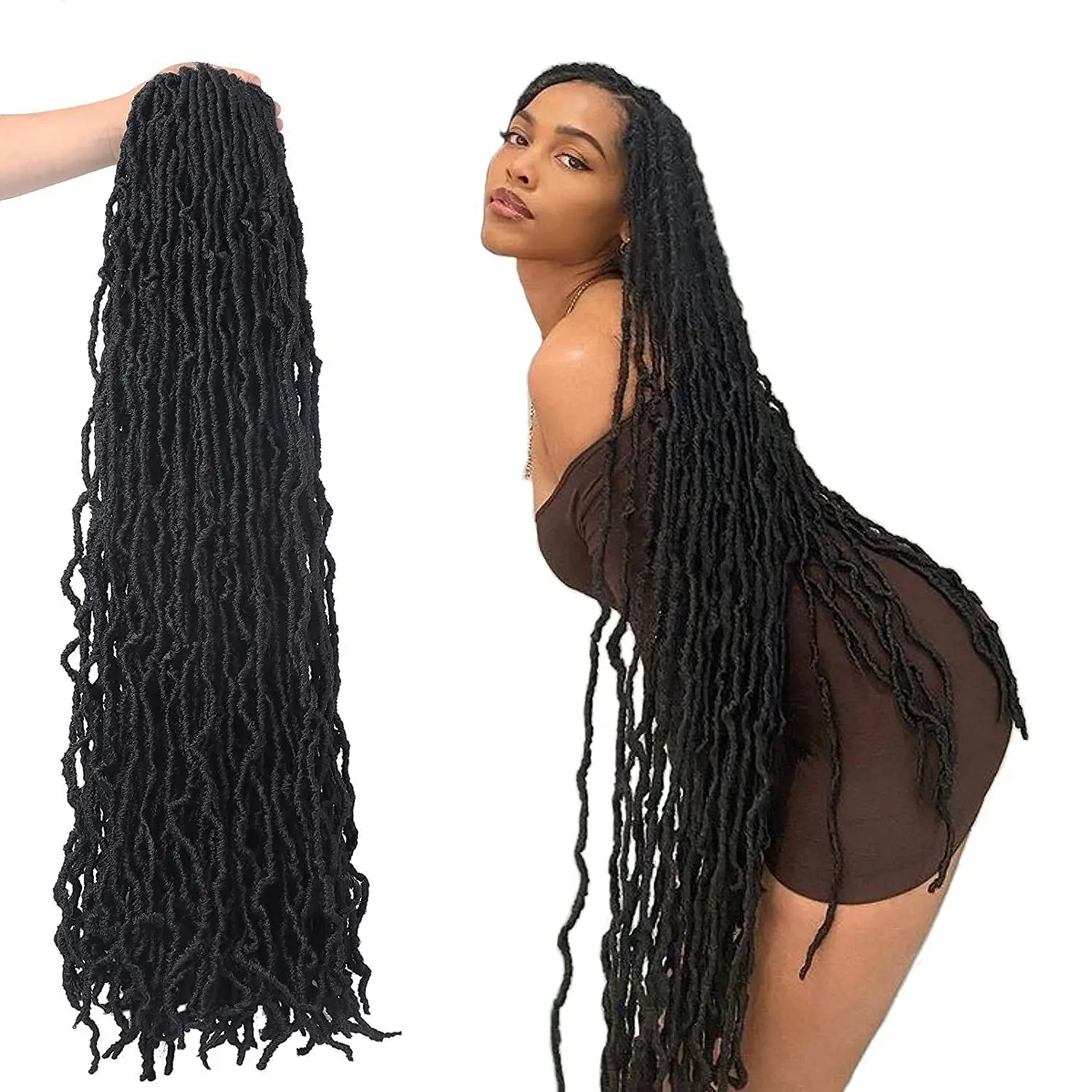 ZINAN Faux Locs Crochet Hair 24 Inch Soft Pre-looped Soft Goddess Curly Wavy Braids Hairs For Women Synthetic Hair Extensions