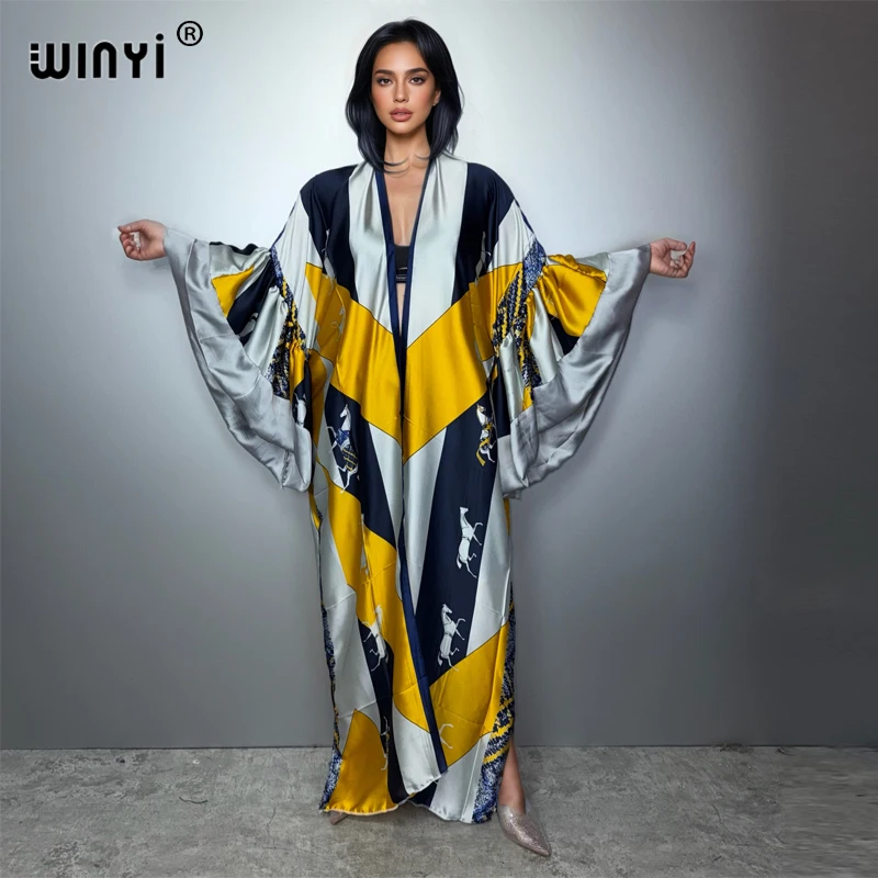 

WINYI boho кимоно вечернее платье пляжная одежда накидка африканские женщины абайя дубай роскошный кардиган мусульманский женский кафтан с открытой передней частью