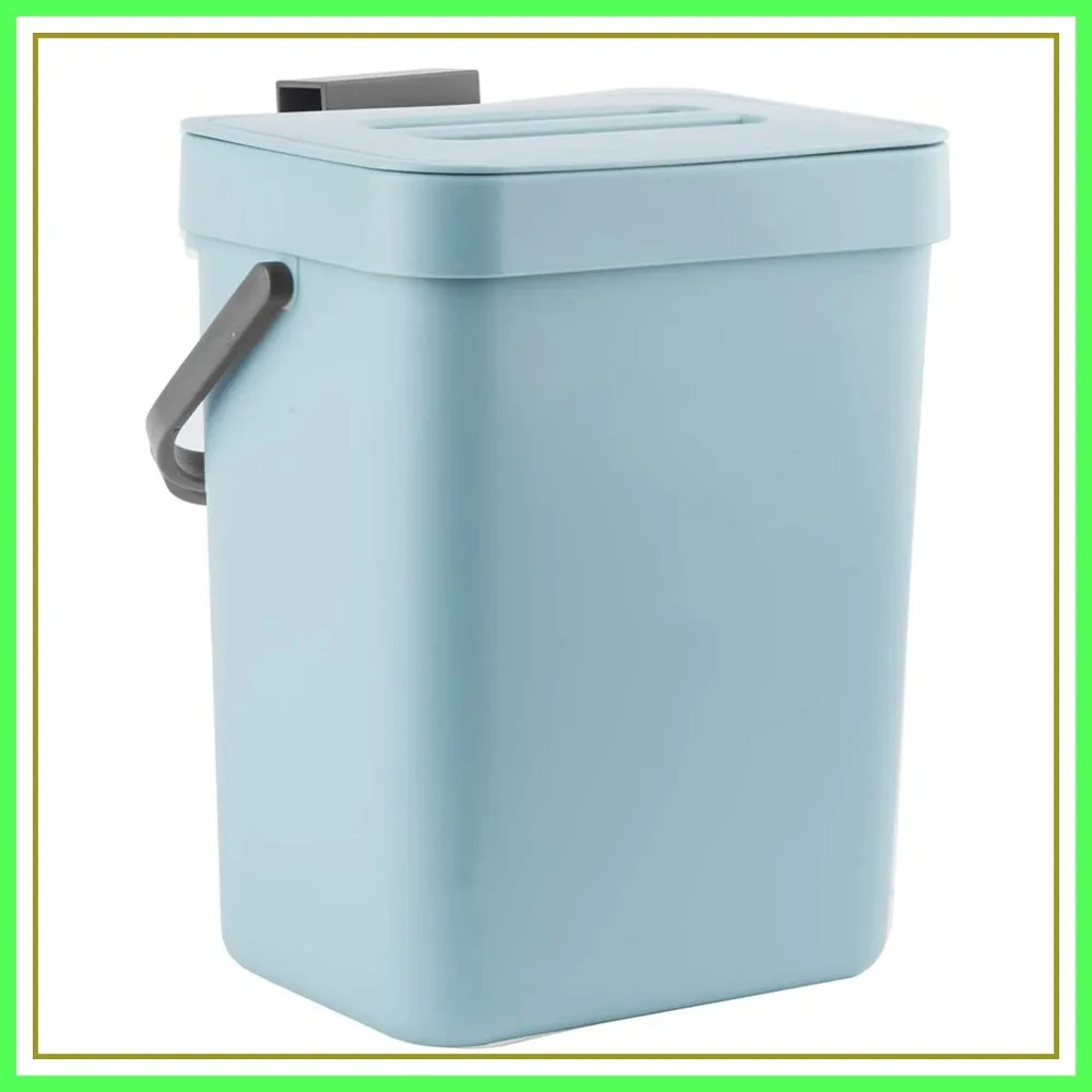 

Small Compost Bin for Kitchen, 3L Odorless Countertop Bucket with Lid, Hanging Trash Can for RV/Office/Dog, Blue