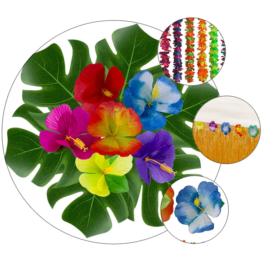 

1Set Hawaiian Party Decoration Table Tassel Skirt Set Colorful Tropical Luau Supplies Perfect for Pool Parties