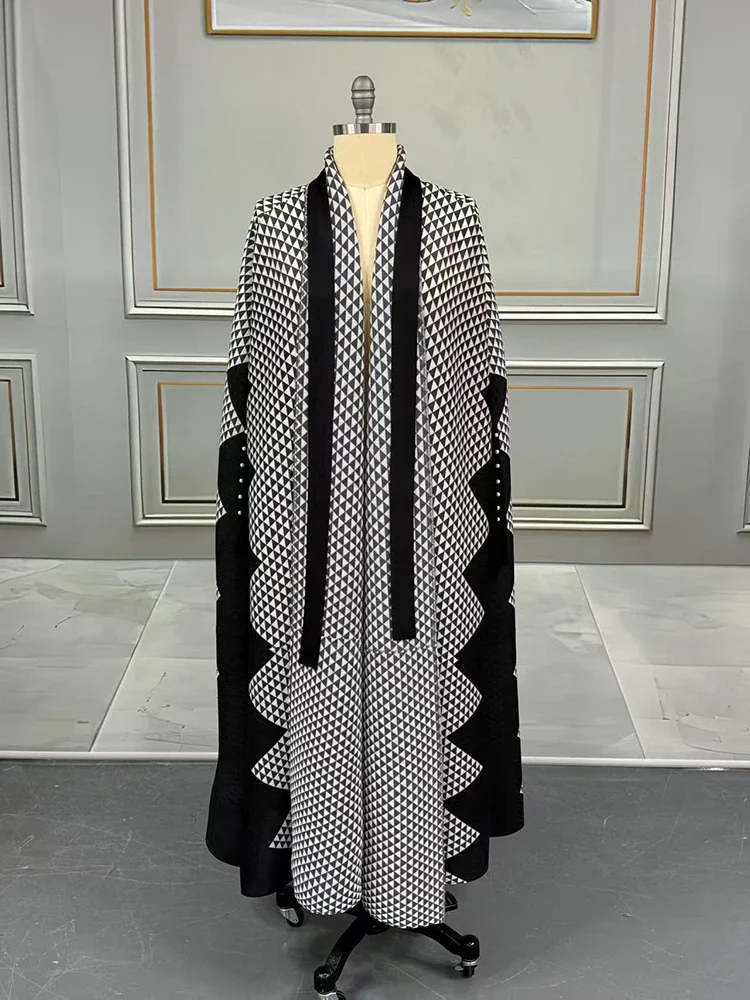 

Miyake 2025 летняя новая мода повседневный эластичный кардиган Тренч шикарная куртка с геометрическим принтом свободная длинная плиссированная женская куртка