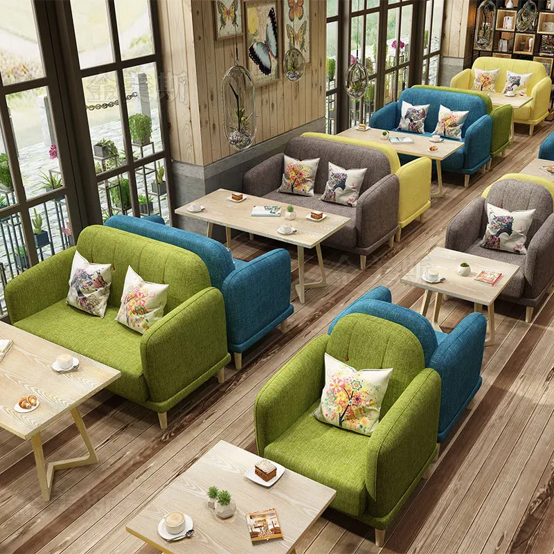 

Cafe sofa, milk tea shop booth furniture casual fresh western restaurant dessert shop table and chair combination solid wood tea