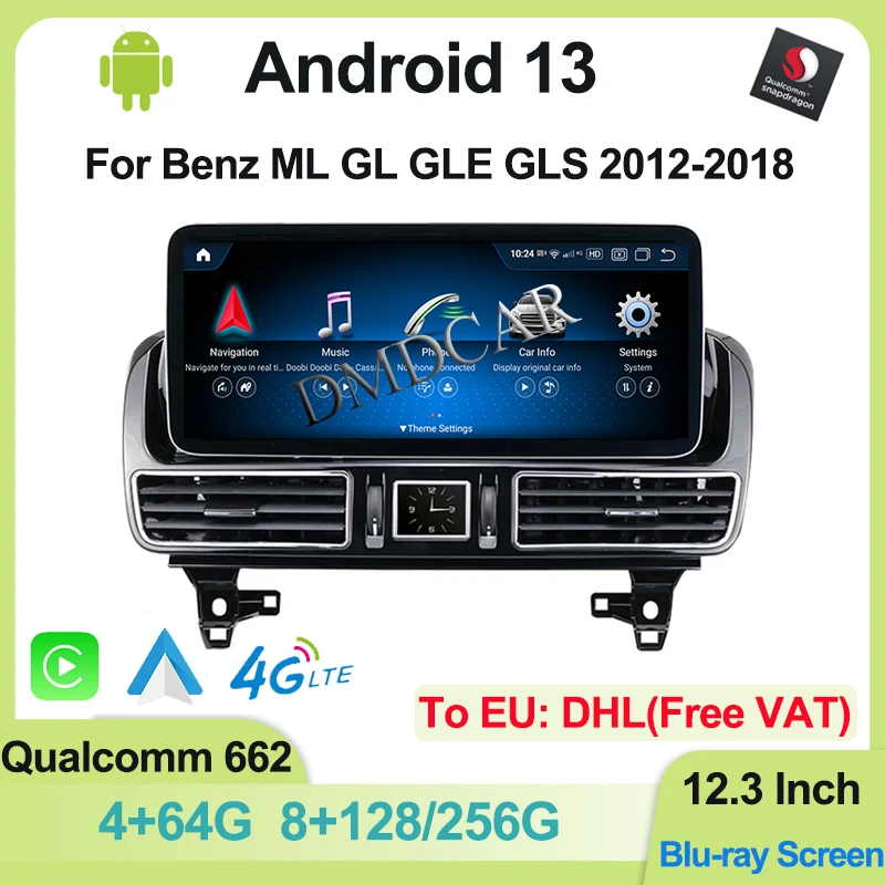 

Qualcomm Android 13 GPS Navigation Multimedia Video Player Carplay Screen 12.3" For Mercedes Benz ML GL GLE GLS W166 2012-2018