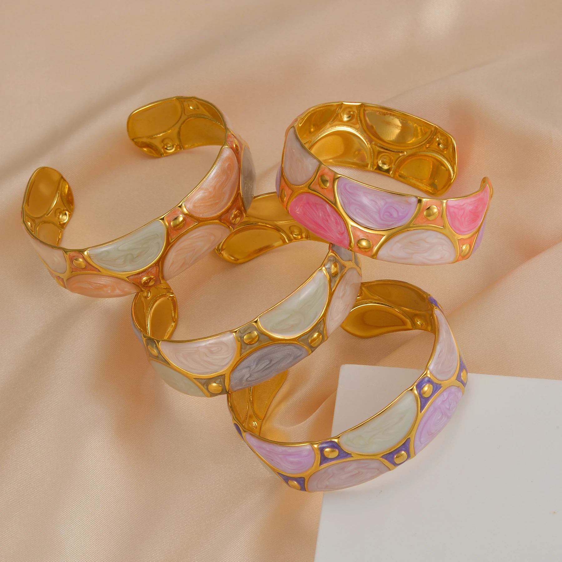 Freeteeme العصرية النفط نازف نمط الكفة الإسورة الفولاذ المقاوم للصدأ للنساء موضة الذهب اللون واسعة سوار مجوهرات هدية عيد ميلاد #3