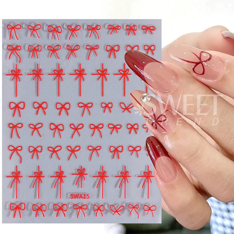 French Bow Nail Art Sticker 3D Black White Pink Red Elegant Bow Self-Adhesive Slider DIY Gel Polish Y2K Manicure Decoration