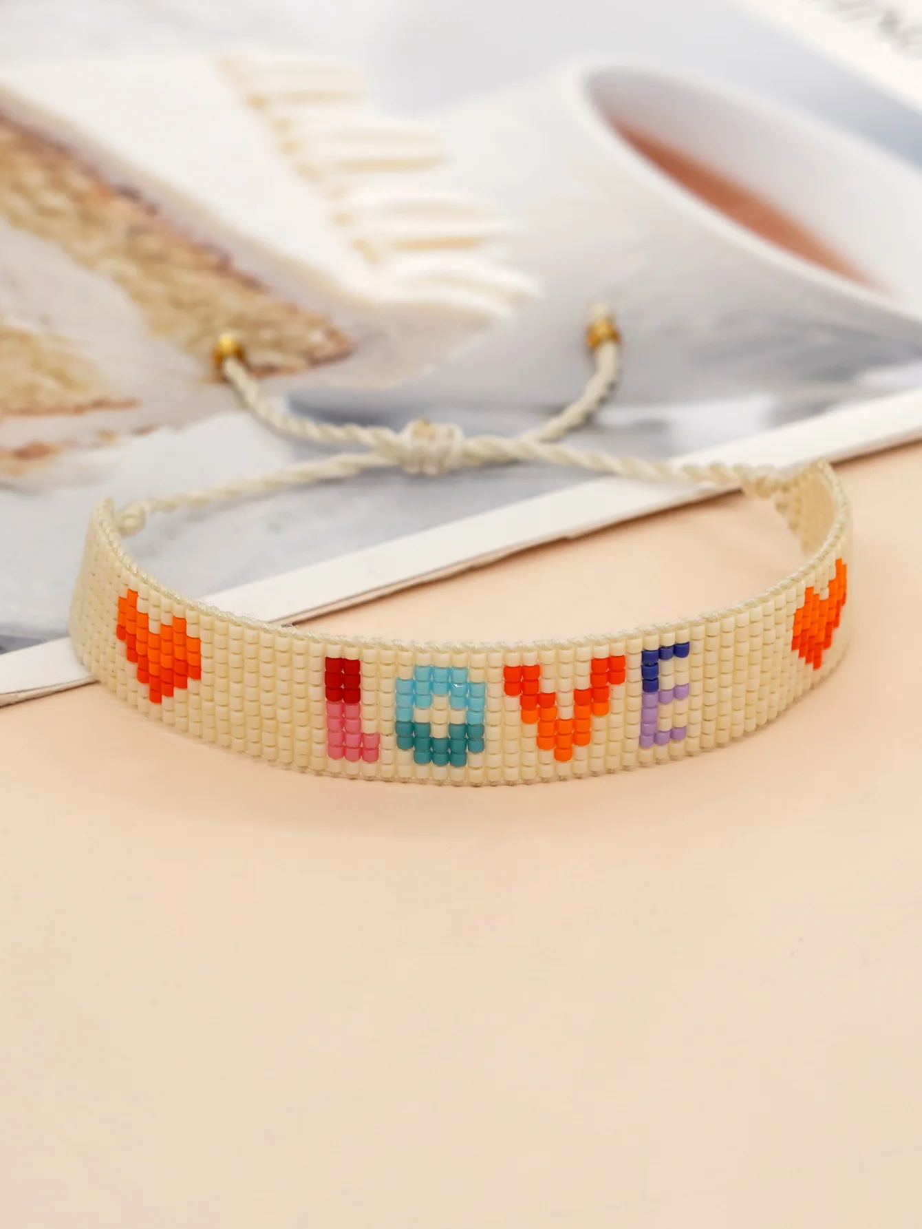 Beaded bracelet Original LVOE Heart Bohemia Adjustable female Hand-woven Trend Gradient color Pattern Simple Rice bead bracelet
