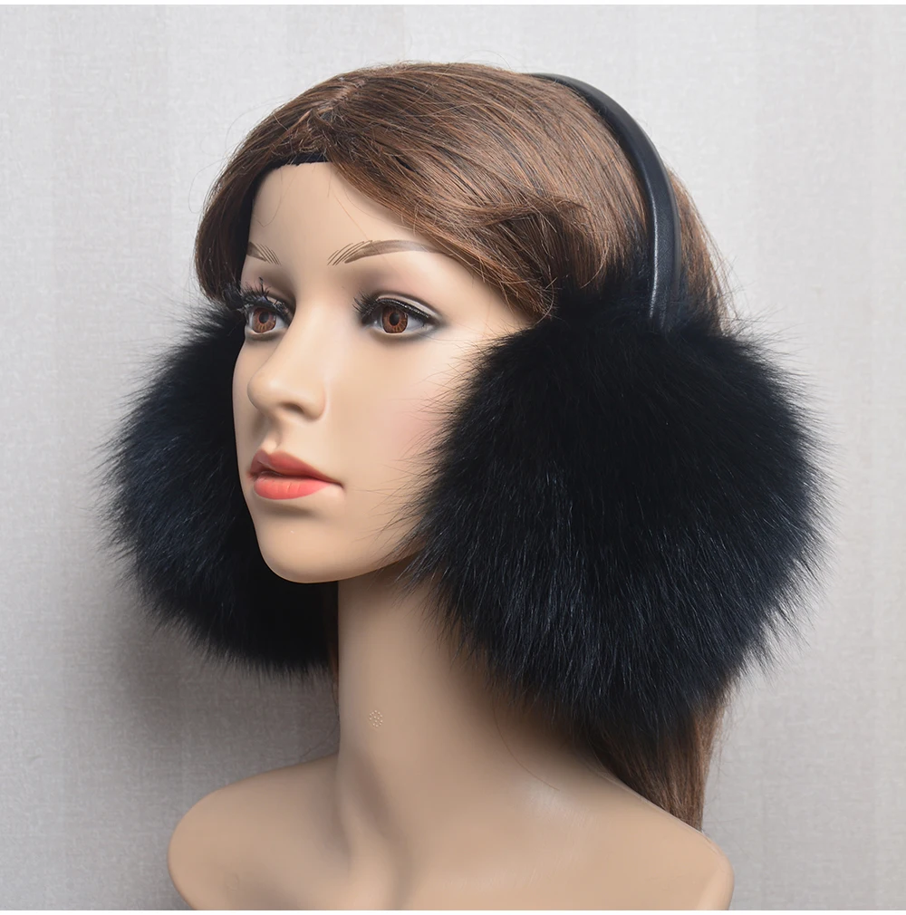 Winter Women Warm Real Fox Fur Earmuffs Girl\'s Earlap Ultra Large Ladies Plush Earmuff Luxury Ladies Fox Fur Earmuffs