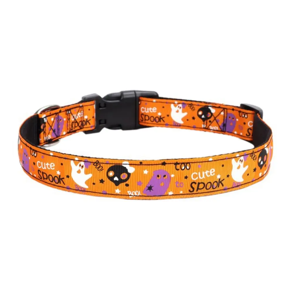 

Decorative Halloween Dog Collar Quick Release Nylon Pet Pumpkin Skull Collar Adjustable Dogs Leash for Dogs Cats