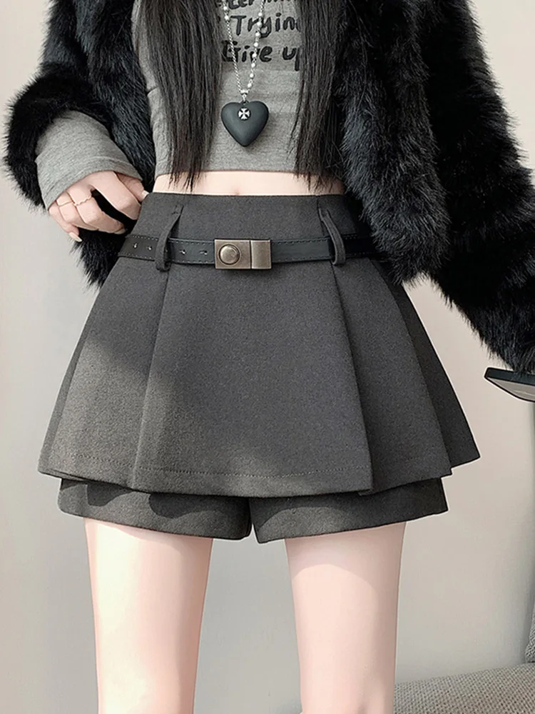 

Шерстяная клетчатая юбка миди для женщин, с завышенной талией, утягивающая, А-силуэт, короткая юбка для повседневной носки, корейский стиль, не деформируется