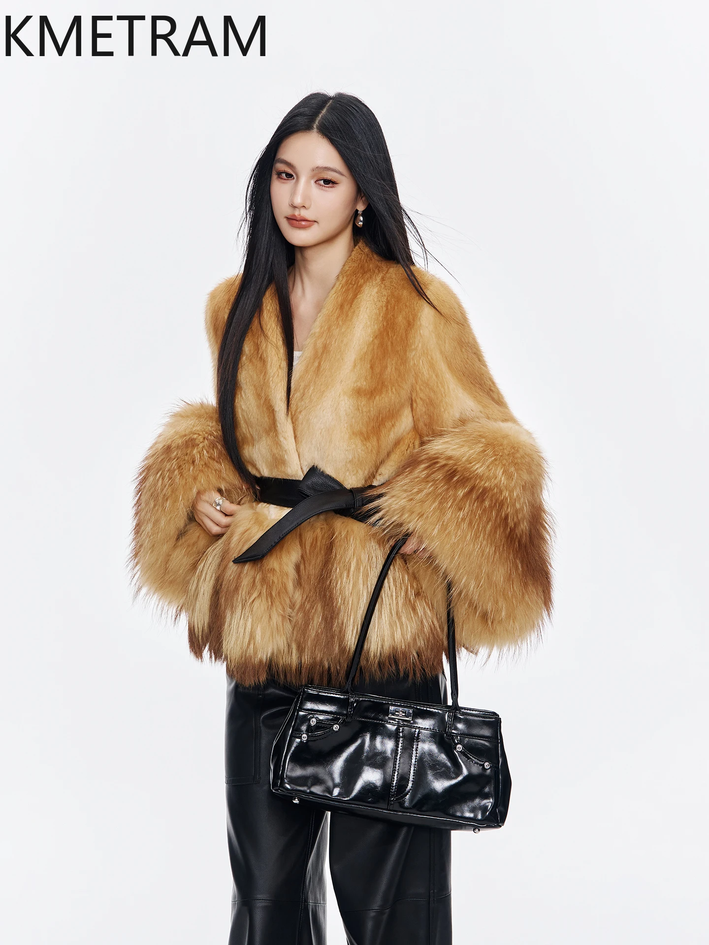 KMETRAM Giacca di Pelliccia di Visone Naturale Donna Vintage Dorato Scollo a V Cappotto di Pelliccia Reale 2025 Nuovi Cappotti Invernali Abbigliamento Donna шуба жleticud