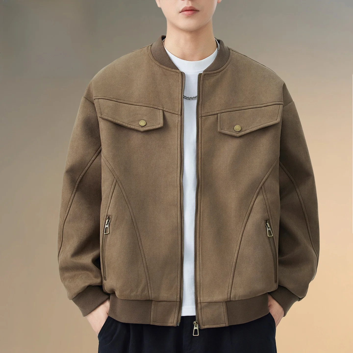 

Pierre Cardin Men's Casual Workwear Jaet Retro American Sle Spring Autumn Trendy Baseball Collar Haome Top