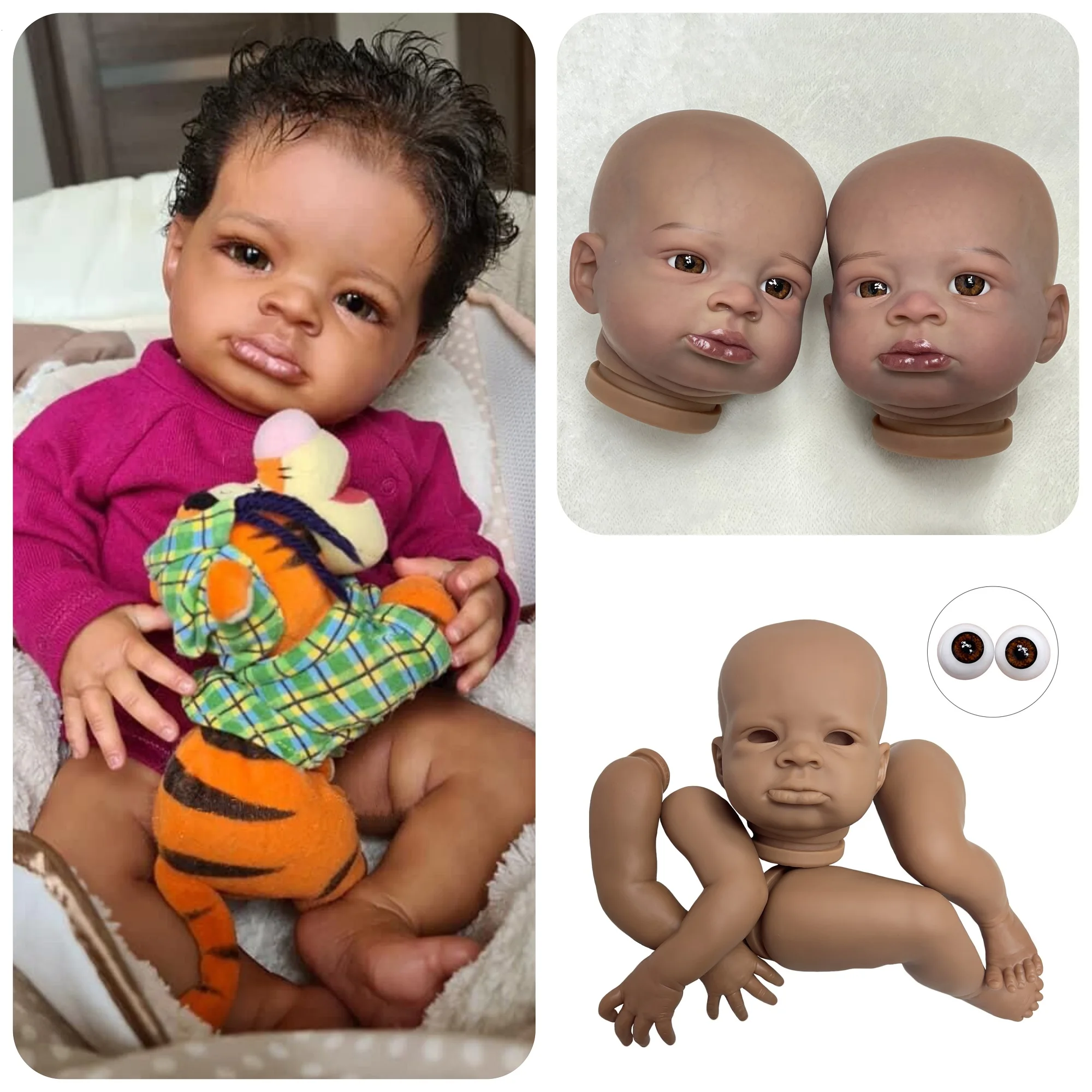Lanny Bebe Reborn Kits 18-20 Inch Black Skin Unpainted/Painted Open Eyes Unassembled Doll Parts Toy Acessório Kit Bebé Reborn