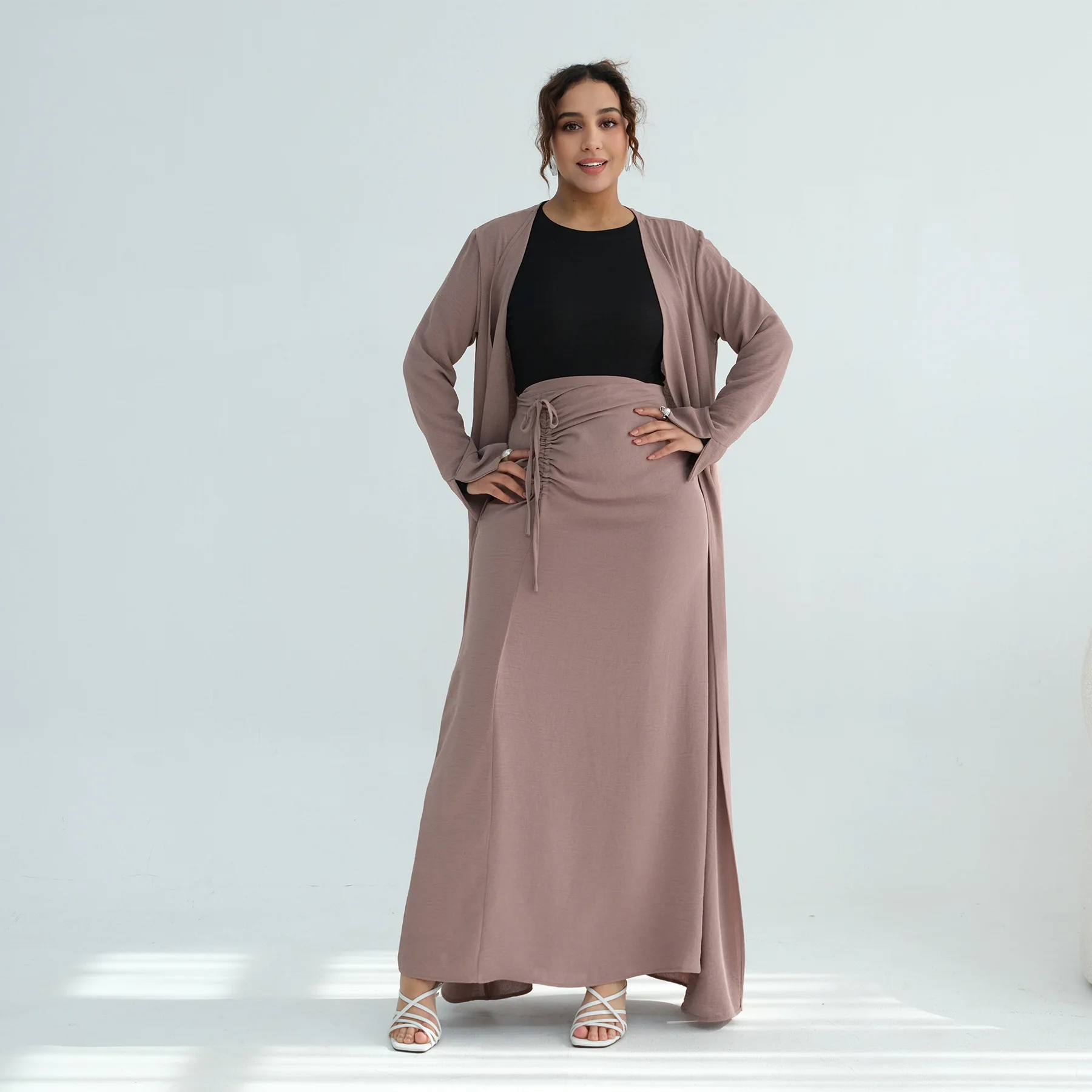 

Комплект для женщин на Рамадан 2026: Длинное кимоно-кардиган и юбка, 2 предмета, платье-абайя в стиле Дубай, турецкий кафтан, исламская джалабия