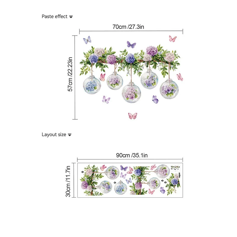 1 Piece of Hydrangea Flower Wall Sticker, Decorates the Living Room, Dining Room, Bathroom, and Bedroom, Removable Pvc Wall Sticker view 3