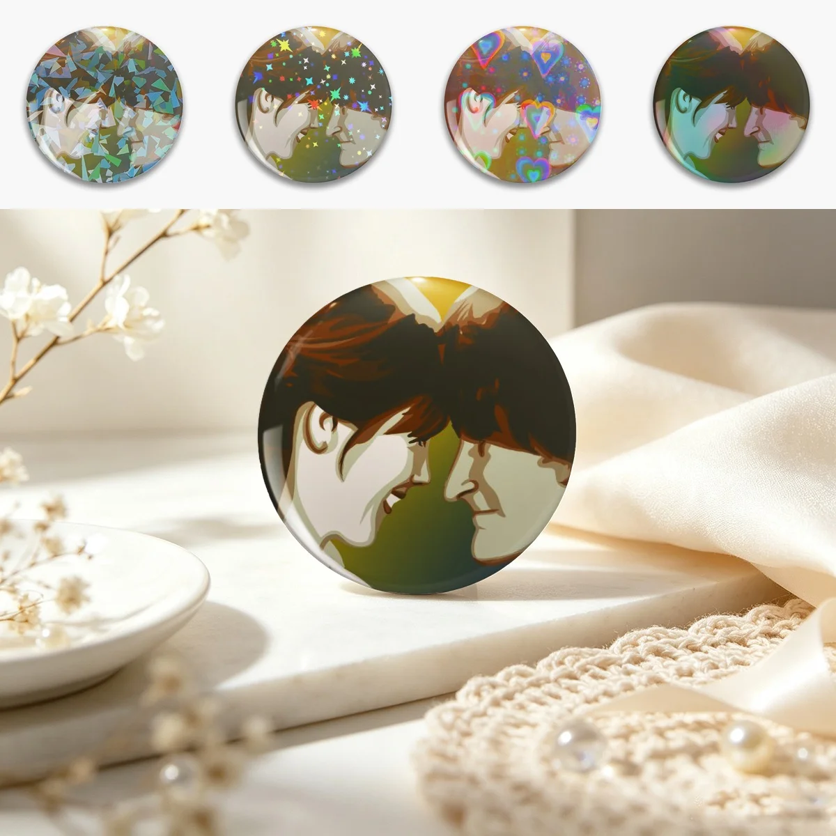 Mork and Mindy Pin Holographic Star Heart Pin Brooches Laminated Button Fashion Accessory