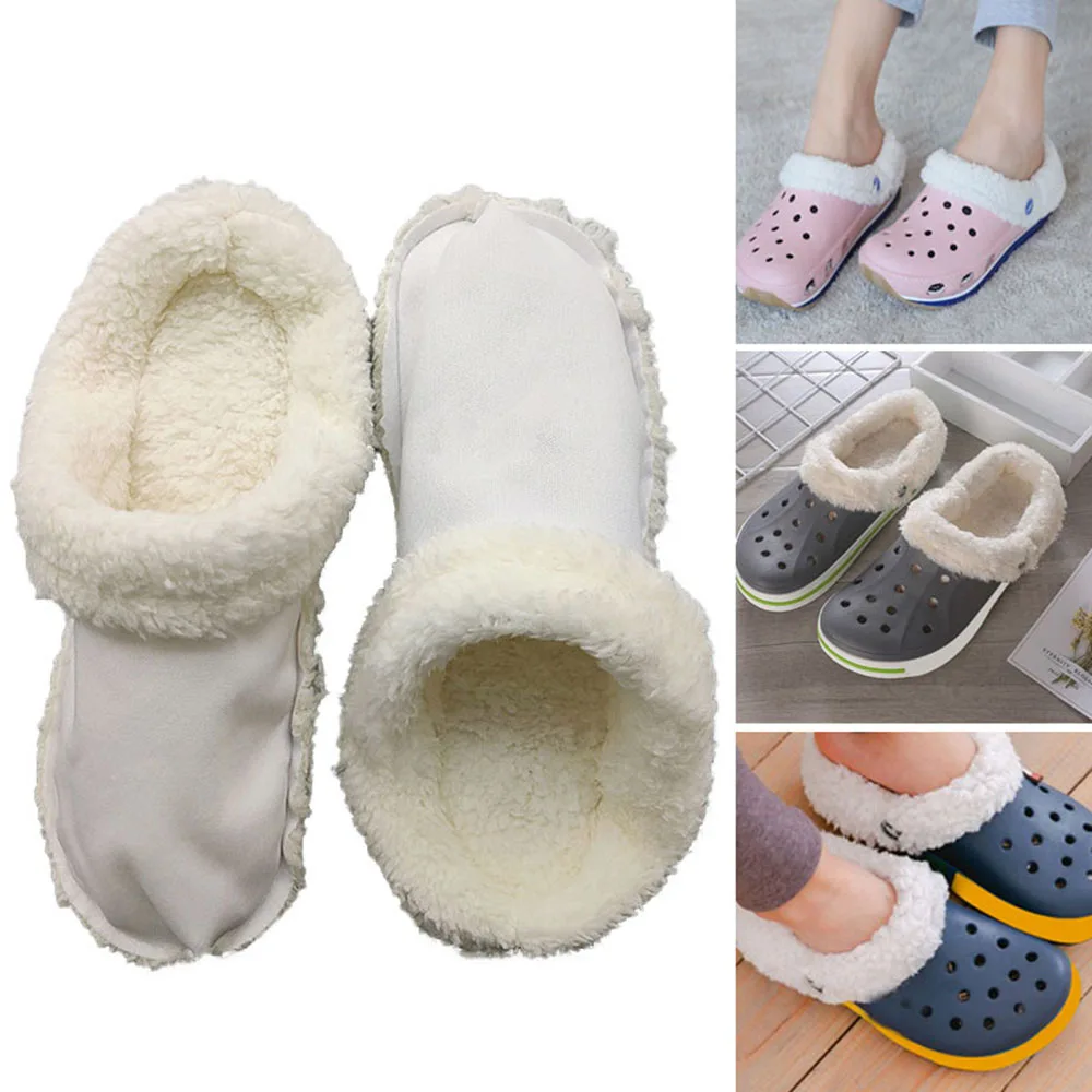 1 paire blanc noir chaud couvre-chaussures unisexe chaussures sabots semelles en fourrure remplacement en peluche coussinets de chaussures pantoufles doublure en peluche doux épaissi